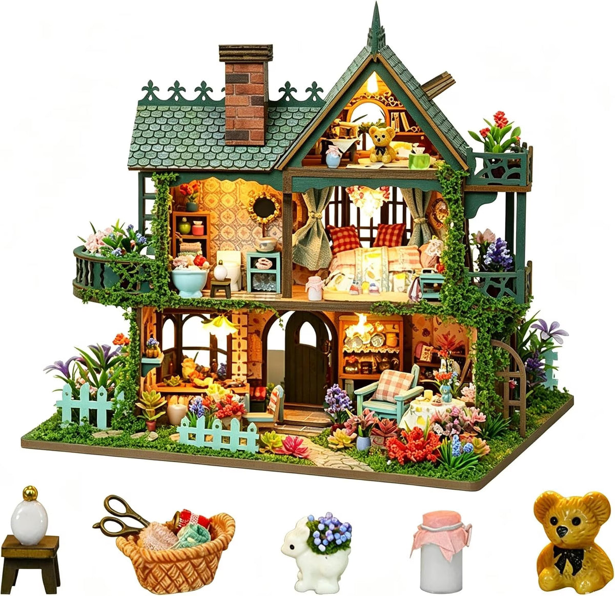 DIY Miniature Dollhouse Kit - Wooden Puzzle 3D House Model Building Set,Home Decor Gift for Adults Teens, Fairy Garden