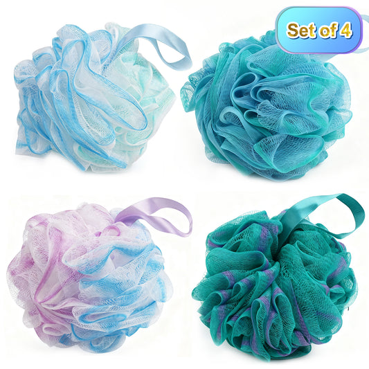 Shower Loofah Sponge 4 Pack, Bath Sponge Shower Loofahs, 75g Bath Sponges Mesh Balls for Body Scrubber Exfoliator Wash Back Scrubbers Bathroom Men Women,Scrubbers Cleaning Bathing Accessories