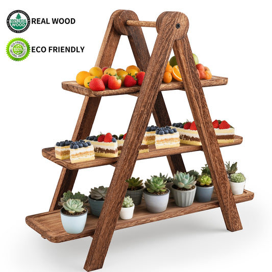 3 Tier Serving Tray, Cupcake Stand, Wooden Rectangle Serving Platter for Party, Wedding, Picnic,Your Perfect Elevated Charcuterie Stand and for Dessert Lovers