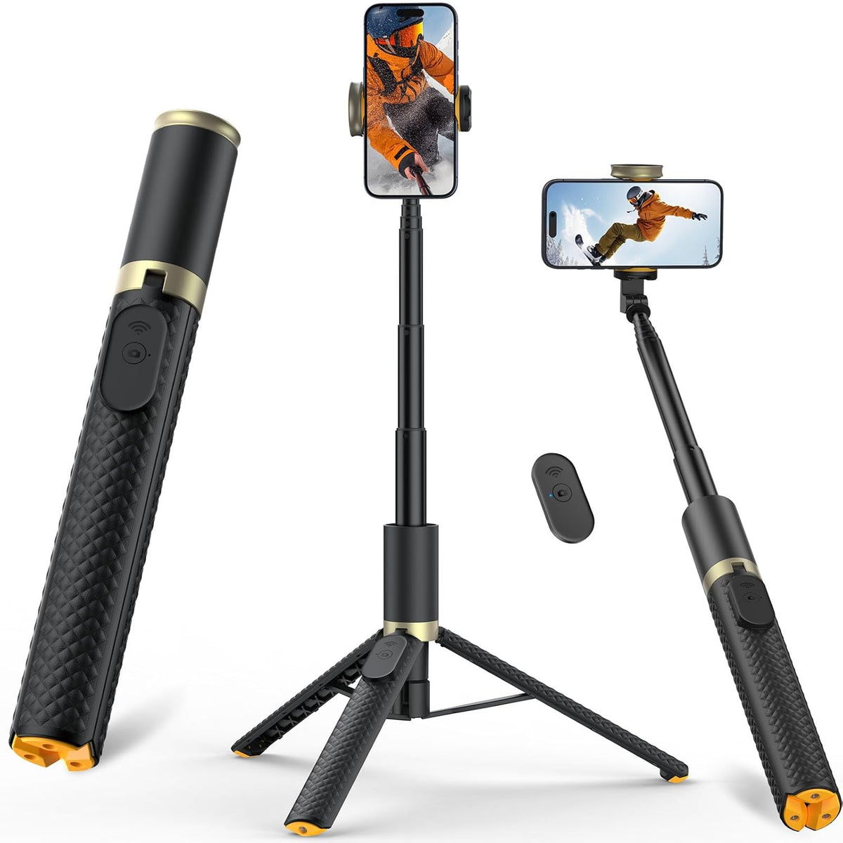 Qissep 63" Phone Selfie Stick Tripod,Detachable Bluetooth Remote Control,Portable,Lightweight Phone Stand,Scalable to 14-63 inches,for iPhone/Android,Black
