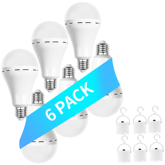 6 Pack Rechargeable Light Bulbs, 85% Energy Saving 3000K Battery Powered LED Light Bulb Daylight E27 240 Volt 12W 1200mAh, for Power Outage Camping Outdoor Activity