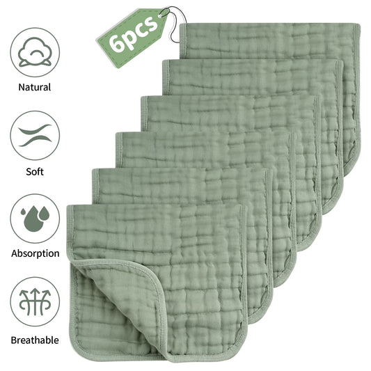 Baby Burp Cloth, Qissep 6 Pack Muslin Burp Cloths 100% Cotton Baby Burp Cloths Soft,Baby Essentials as a Newborn,Best Gifts for Infant Girls Boys,20 x 10 inches - Green