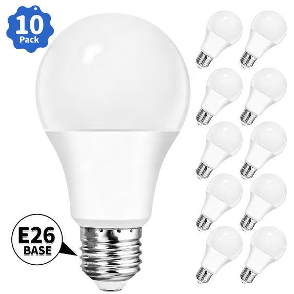 LED Light Bulbs, Qissep 10 Pack A19 LED Bulbs Daylight White 2700K, E26 Base, 800 LM, Efficient 9W Energy Saving, Non-Dimmable,for Home, Bedroom, Office, Garage