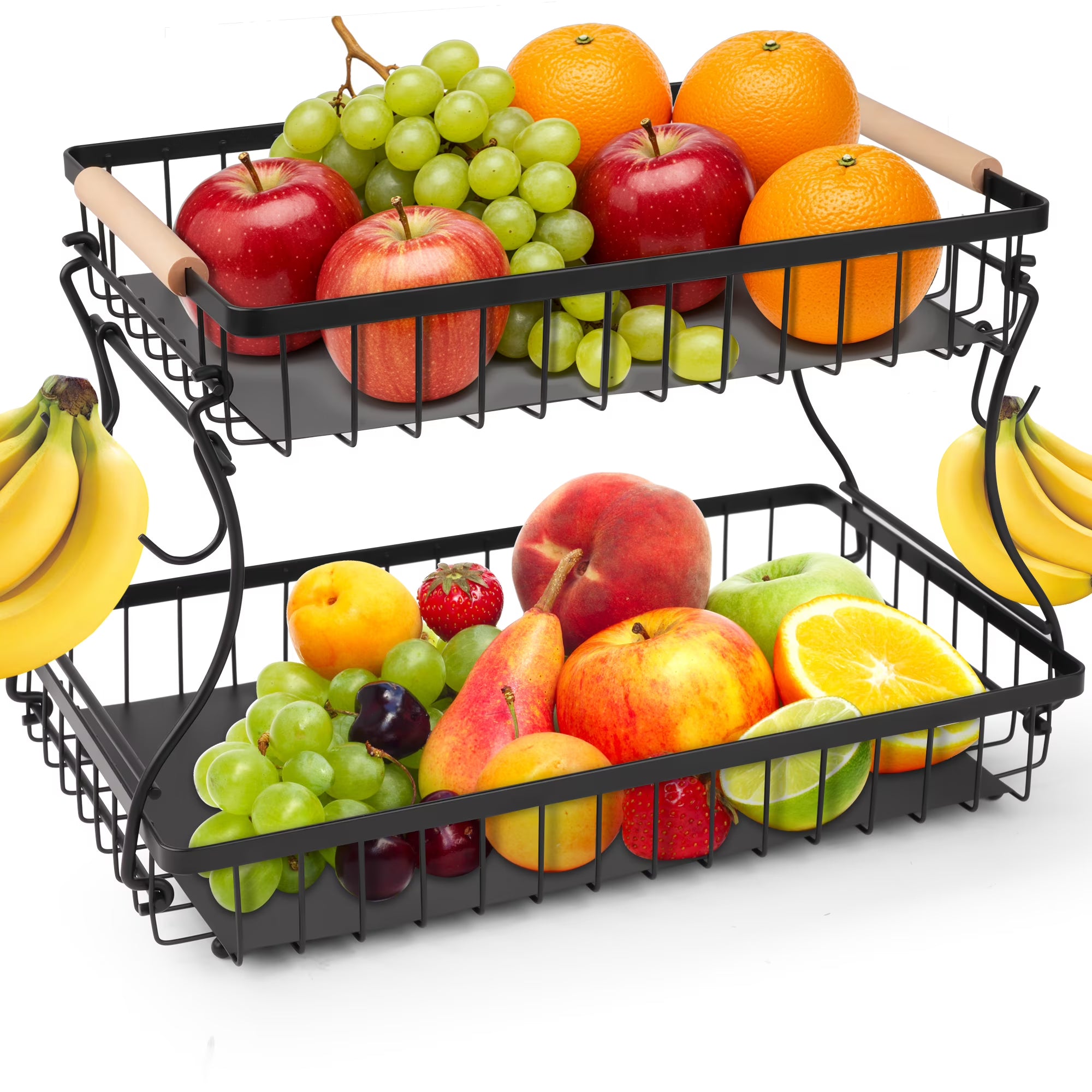 Vegetale Rack Qissep 2 Tier Fruit Basket with Hooks,Detachable Metal Fruit Vegetable ...